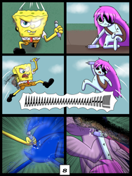 Size: 7500x10000 | Tagged: safe, artist:chedx, imported from derpibooru, twilight sparkle, alicorn, hedgehog, comic:learning with pibby glitch battles, comic, commission, crossover, multiverse, pibby, sonic the hedgehog, sonic the hedgehog (series), sponge, spongebob squarepants, spongebob squarepants (character), twilight sparkle (alicorn)