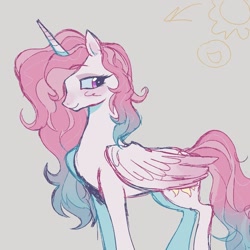 Size: 1306x1306 | Tagged: safe, artist:dulcesilly, imported from derpibooru, princess celestia, alicorn, pony, alternate hairstyle, colored sketch, pink-mane celestia, simple background, sketch, solo