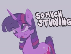 Size: 1516x1137 | Tagged: safe, artist:dulcesilly, imported from derpibooru, twilight sparkle, pony, unicorn, derp, simple background, solo, studying, unicorn twilight