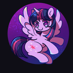Size: 1080x1080 | Tagged: safe, artist:tkotu1, imported from derpibooru, twilight sparkle, alicorn, pony, cute, eyebrows, eyebrows visible through hair, female, horn, looking at you, mare, smiling, smiling at you, solo, spread wings, starry eyes, twiabetes, twilight sparkle (alicorn), wingding eyes, wings