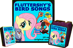 Size: 706x462 | Tagged: safe, artist:ianpony98, editor:incredibubbleirishguy, imported from derpibooru, fluttershy, oc, oc:sunny, bird, bluebird, flamingo, ostrich, pelican, album, album cover, background removed, captain flamingo, cd, collection, crossover, fluttershy's bird songs, kessie, song cover, soundtrack