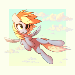 Size: 3000x3000 | Tagged: safe, artist:o0o-bittersweet-o0o, imported from derpibooru, derpy hooves, pegasus, pony, cloud, cute, derpabetes, female, flying, high res, hooves to the chest, mare, open mouth, sky, smiling, solo, spread wings, white background, wings