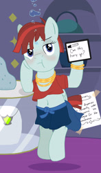 Size: 1792x3040 | Tagged: safe, artist:whowantsapizza, imported from derpibooru, valley glamour, pegasus, pony, bipedal, bipedal leaning, bracelet, bubble, clothes, female, holding breath, jewelry, leaning, mare, midriff, necklace, shorts, sweatshirt, this will end in drowning, underwater, water