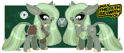 Size: 4000x1724 | Tagged: safe, artist:dixieadopts, imported from derpibooru, pony, female, grogu, ponified, solo, star wars, the mandalorian