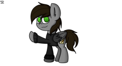 Size: 3960x2160 | Tagged: safe, artist:nhale, imported from derpibooru, oc, oc:razor uniboop, clothes, green eyes, male, raised hoof, simple background, smiling, stallion, transparent background, wings