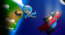 Size: 7920x4320 | Tagged: safe, artist:nhale, imported from derpibooru, oc, oc:nhale, unicorn, astronaut, blue eyes, blue mane, car, clothes, earth, floating, helmet, male, moon, space, spacesuit, stallion, stars