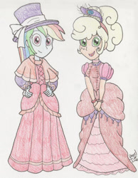 Size: 1089x1400 | Tagged: safe, artist:bageloftime, imported from derpibooru, applejack, rainbow dash, human, equestria girls, clothes, dress, gown, humanized, long dress, long skirt, skirt, western