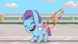 Size: 960x540 | Tagged: safe, imported from derpibooru, screencap, pegasus, pony, spoiler:g5, spoiler:my little pony: tell your tale, spoiler:tyts01e13, animated, cute, dumpster diving, eyes closed, female, filly, foal, g5, gif, glory (g5), loop-de-hoop, my little pony: tell your tale, open mouth, pippsqueaks, smiling, solo
