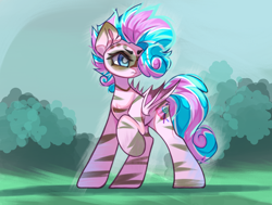 Size: 4096x3090 | Tagged: safe, artist:jfrxd, imported from derpibooru, oc, oc only, oc:sweetie swirl, bat pony, pony, bodypaint, femboy, hair over one eye, male, multicolored hair, raised hoof, solo, stripes