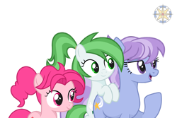 Size: 3000x2001 | Tagged: safe, artist:r4hucksake, imported from derpibooru, oc, oc:amethyst sprint, oc:berry chase, oc:emerald dash, earth pony, pony, base used, female, filly, foal, mare, simple background, transparent background