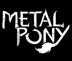 Size: 1070x910 | Tagged: safe, imported from derpibooru, black and white, font, grayscale, horseshoes, logo, metal pony, monochrome, tail, text