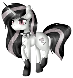 Size: 2789x2977 | Tagged: safe, artist:angellightyt, imported from derpibooru, oc, oc only, pony, unicorn, choker, eyelashes, female, horn, mare, raised hoof, simple background, smiling, solo, spiked choker, transparent background, unicorn oc