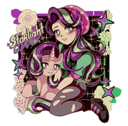 Size: 903x886 | Tagged: safe, artist:granatty, imported from derpibooru, starlight glimmer, human, pony, equestria girls, 90s anime, human ponidox, self paradox, self ponidox, simple background, smiling, solo, transparent background