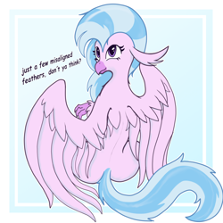 Size: 1800x1800 | Tagged: safe, artist:darkgred, imported from derpibooru, silverstream, classical hippogriff, hippogriff, behaving like a bird, birb, butt, female, grooming, preening, simple background, sitting, solo, spine, streambutt, wings