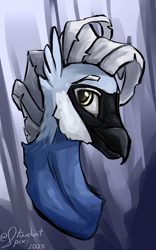 Size: 1000x1600 | Tagged: safe, artist:stardustspix, imported from derpibooru, oc, oc only, oc:carbonado, bird, hippogriff, macaw, parrot, beak, bust, colored eyebrows, colored eyelashes, hippogriff oc, male, portrait, solo, spix's macaw, yellow eyes