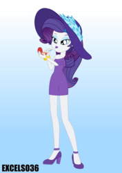 Size: 661x935 | Tagged: safe, artist:excelso36, imported from derpibooru, rarity, human, equestria girls, clothes, female, gradient background, hat, high heels, humanized, lipgloss, makeup, shoes, solo