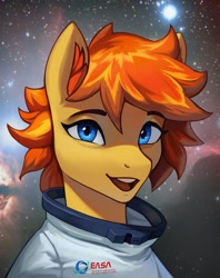 Size: 1623x2048 | Tagged: safe, artist:mrscroup, imported from derpibooru, oc, oc only, pony, astronaut, bust, easa, portrait, solo, space, spacesuit, stars