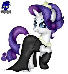 Size: 3840x4154 | Tagged: safe, artist:damlanil, imported from derpibooru, rarity, pony, unicorn, bedroom eyes, breakfast at tiffany's, clothes, collar, crown, dress, eyeshadow, female, grin, horn, jewelry, makeup, mare, raised hoof, regalia, show accurate, simple background, smiling, socks, solo, transparent background, vector