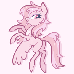 Size: 5000x5000 | Tagged: safe, artist:pilesofmiles, imported from derpibooru, oc, pegasus, pony, flying, multicolored hair, multicolored mane, multicolored tail, pegasus oc, piercing, pink background, simple background, solo, tail