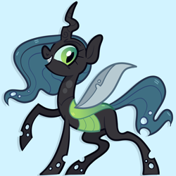 Size: 5000x5000 | Tagged: safe, artist:pilesofmiles, imported from derpibooru, queen chrysalis, changeling, insect, antagonist, blue background, cute, insect wings, show accurate, simple background, solo, villainess, wings