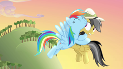 Size: 1280x720 | Tagged: safe, imported from derpibooru, screencap, daring do, rainbow dash, pony, daring don't, duo, duo female, female, hug