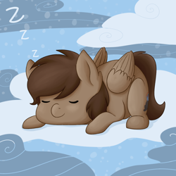 Size: 1000x1000 | Tagged: safe, artist:maravor, imported from derpibooru, oc, oc:mazz, pony, unicorn, cloud, cute, sleeping, solo