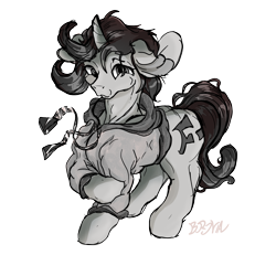 Size: 2600x2400 | Tagged: safe, artist:br0via, imported from derpibooru, oc, pony, unicorn, clothes, female, hoodie, mare, monochrome, solo