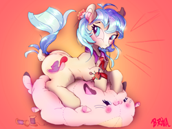 Size: 3200x2400 | Tagged: safe, artist:br0via, imported from derpibooru, coco pommel, earth pony, pony, blushing, female, mare, plushie, sewing, solo