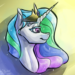 Size: 2000x2000 | Tagged: safe, artist:stardustspix, imported from derpibooru, princess celestia, alicorn, pony, bust, ethereal mane, female, gem, high res, horn, jewelry, mare, portrait, regalia, side view, solo, sternocleidomastoid, tiara