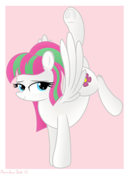 Size: 2768x3708 | Tagged: safe, artist:rainbowšpekgs, imported from derpibooru, blossomforth, pegasus, pony, female, flexible, frog (hoof), handstand, mare, pose, relaxed, smiling, solo, spread wings, that pony sure is flexible, underhoof, upside down, wings