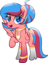 Size: 11800x15294 | Tagged: safe, artist:lincolnbrewsterfan, imported from derpibooru, oc, oc only, unnamed oc, pegasus, pony, bats!, .svg available, absurd resolution, blue eyes, blue mane, blue tail, boots, bracelet, colored pupils, commission, diamond, ear piercing, earring, eyeshadow, female, folded wings, gold, hair bun, happy, heart necklace, high heel boots, highlights, inkscape, jewelry, looking at you, makeup, mare, movie accurate, neck rings, necklace, one wing out, pegasus oc, pendant, piercing, pink mane, pink tail, raised hoof, ring, shading, shine, shiny, shoes, simple background, smiling, smiling at you, solo, svg, tail, tail ring, transparent background, two toned mane, two toned tail, vector, wings