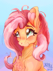 Size: 1200x1600 | Tagged: safe, artist:br0via, imported from derpibooru, fluttershy, pony, animated, eye shimmer, gif, heart, solo