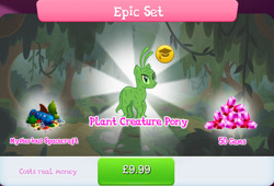 Size: 1263x857 | Tagged: safe, idw, imported from derpibooru, plant pony, bundle, bush, costs real money, english, gameloft, gem, idw showified, mobile game, my little pony: magic princess, numbers, official, plant, plant creature pony, sale, solo, spaceship, text