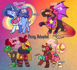 Size: 1695x1536 | Tagged: safe, imported from derpibooru, oc, bat pony, piñata pony, pony, adoptable, adoptable open, gradient background, piñata, rainbow, siblings, twins