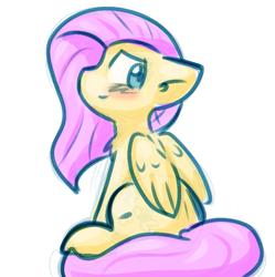 Size: 893x895 | Tagged: safe, artist:zutcha, imported from derpibooru, fluttershy, pegasus, pony, blushing, cute, female, floppy ears, mare, shyabetes, simple background, sitting, sketch, solo, white background