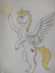 Size: 960x1280 | Tagged: safe, artist:mistycalstarr, imported from derpibooru, oc, oc only, oc:kionagdl, alicorn, bipedal, solo, standing on two hooves, stars, traditional art
