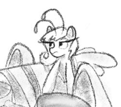 Size: 1332x1185 | Tagged: safe, artist:sprontr, imported from derpibooru, oc, oc:edelweiss the seeker, oc:xylia, breezie, zebra, black and white, female, goggles, goggles on head, grayscale, monochrome, riding, simple background, unamused