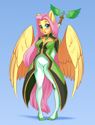 Size: 1598x2100 | Tagged: safe, artist:kittytitikitty, imported from derpibooru, fluttershy, anthro, pegasus, blushing, clothes, cosplay, costume, martel yggdrasill, tales of series, tales of symphonia, wings