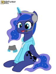 Size: 980x1280 | Tagged: safe, artist:thread8, imported from derpibooru, princess luna, alicorn, pony, gamer luna, clothes, controller, cute, hoodie, lunabetes, magic, simple background, telekinesis, transparent background, watermark