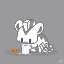 Size: 585x584 | Tagged: safe, artist:sugar morning, imported from derpibooru, oc, oc only, oc:xephos, zebra, animated, behaving like a cat, chibi, colt, cookie, cute, foal, food, gif, gray background, male, milk, mlem, ocbetes, silly, simple background, stallion, tongue out