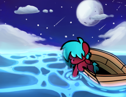 Size: 2600x2000 | Tagged: safe, artist:ronin20181, imported from derpibooru, oc, oc only, pegasus, pony, boat, moon, night, ocean, shooting star, solo, stars, water