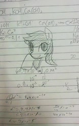 Size: 640x1024 | Tagged: safe, artist:maren, imported from derpibooru, pony, 2013, bust, chemistry, doodle, lined paper, math, old art, smiling, solo, traditional art