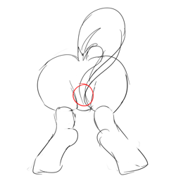 Size: 1000x1000 | Tagged: safe, artist:maren, imported from derpibooru, pony, 2014, anatomy, butt, doodle, old art, plot, pose, rear view, red circle, simple background, solo, white background