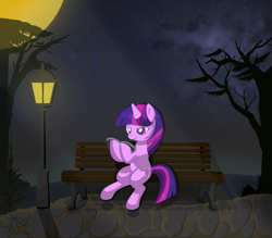Size: 2055x1800 | Tagged: safe, artist:weiling, imported from derpibooru, twilight sparkle, pony, unicorn, book, chair, female, mare, moon, night, solo, tree