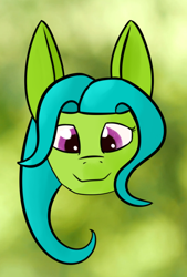 Size: 448x664 | Tagged: safe, artist:kujivunia, imported from derpibooru, oc, oc only, dryad, earth pony, abstract background, big ears, bust, earth pony oc, green background, head only, looking at you, portrait, solo