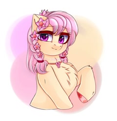 Size: 768x800 | Tagged: safe, artist:taiweiart, imported from derpibooru, oc, oc only, earth pony, pony, bust, chest fluff, commission, earth pony oc, female, flower, flower in hair, solo