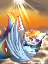 Size: 1536x2048 | Tagged: safe, artist:mugitya012, imported from derpibooru, rainbow dash, pegasus, pony, female, sky, solo