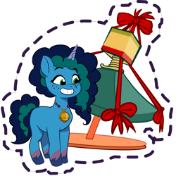 Size: 1024x1024 | Tagged: safe, imported from derpibooru, pony, unicorn, cute, female, freckles, g5, gameloft, grin, jewelry, mare, medallion, misty brightdawn, mistybetes, my little pony: mane merge, official, pendant, simple background, smiling, solo, sticker, transparent background, trap (device), unshorn fetlocks