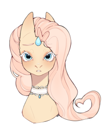 Size: 2022x2484 | Tagged: safe, artist:ruru_01, imported from derpibooru, oc, pony, unicorn, accessory, choker, horn, long hair, long mane, looking at you, sad, simple background, small horn, solo, transparent background
