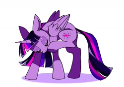 Size: 1754x1240 | Tagged: safe, artist:stacy_165cut, imported from derpibooru, twilight sparkle, alicorn, behaving like a dog, dock, ears back, eyes closed, scratching, simple background, solo, tail, twilight sparkle (alicorn), white background